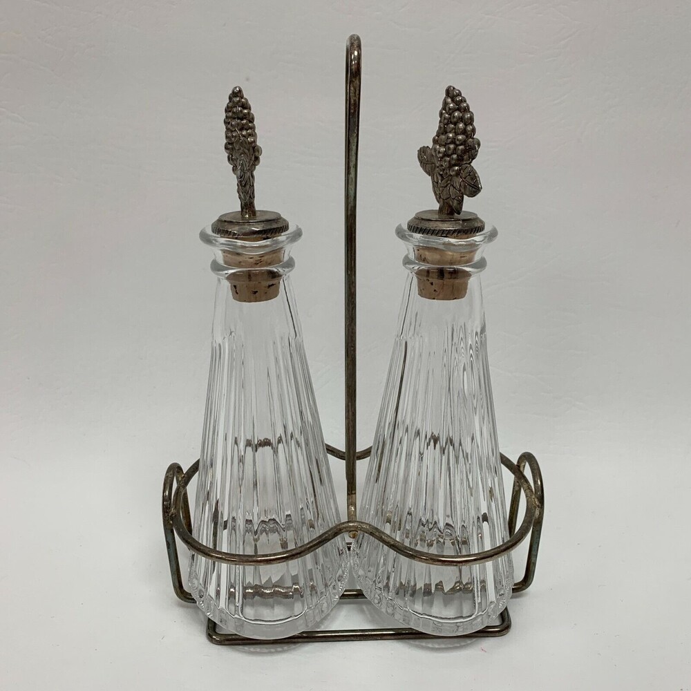 Godinger Oil‎ Vinegar Dispensers Cruets Stand Glass Holder 7 7/8" high Grapes